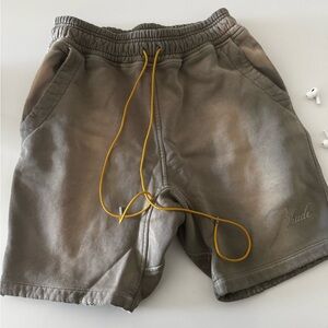 Rhude Men's Taupe Shorts with Yellow Drawstring size small